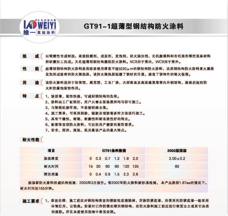 GT91-1超薄型鋼結構防火涂料